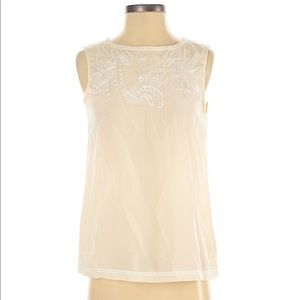 Madewell 100% Silk Embroidered Cream Top